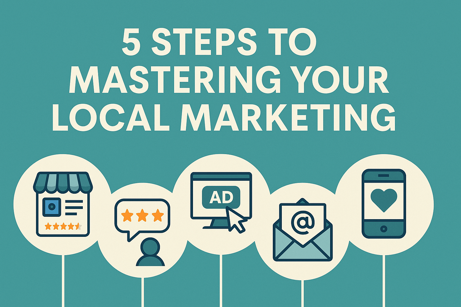 A header image that says 5 Steps to Mastering Your Local Marketing with icons representing the channels