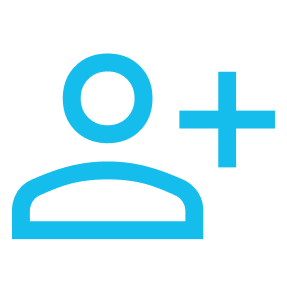 Social media: a person with a plus sign, representing connections and growth.
