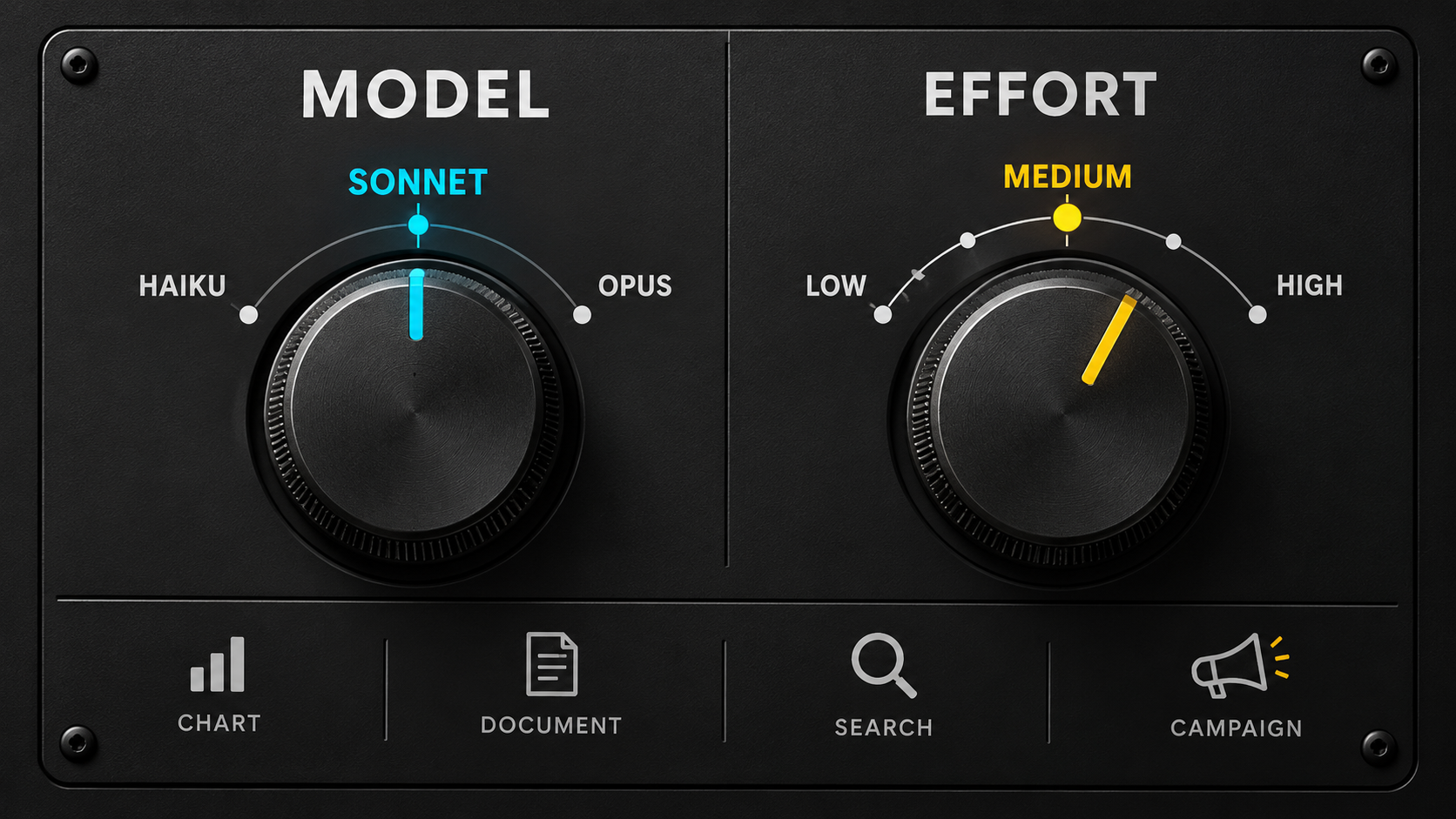 Model and effort graphic showing different AI models with fictitious knobs to turn them up or down