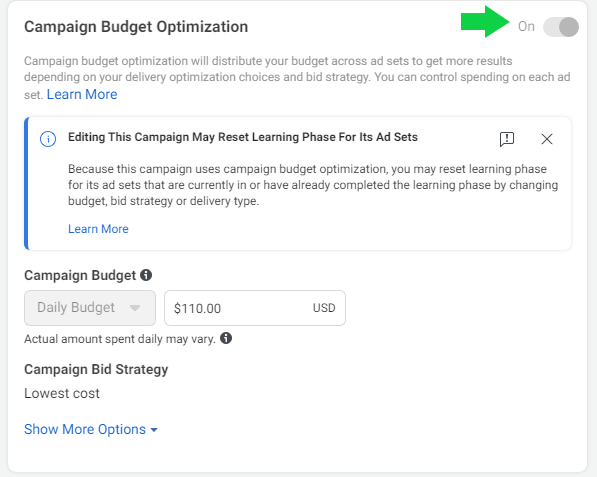Facebook Campaign Budget Optimization found at the CampaignLevel